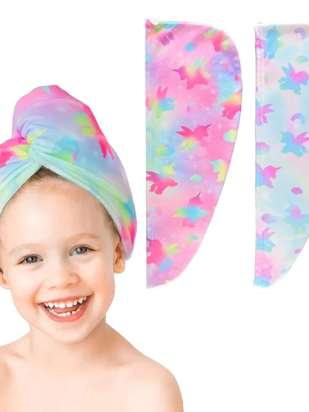 Microfiber Hair Towel Wrap for Kids Girls, Ultra Absorbent, 2 Pack